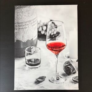 Red Wine Glass Canvas Art and vibrant red roses